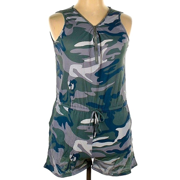 Auxo Pants - Auxo Camouflage Camo Sleeveless Romper Jumpsuit V Neck Half Zip Cute Playsuit XL